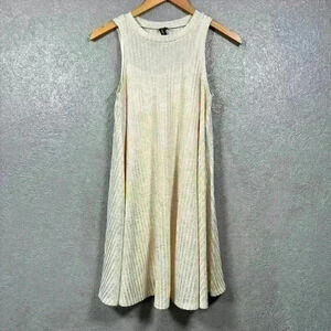 WANT AND NEED Cream Gold Sheer Lined Sleeveless Mini Disco Swing Dress Women S